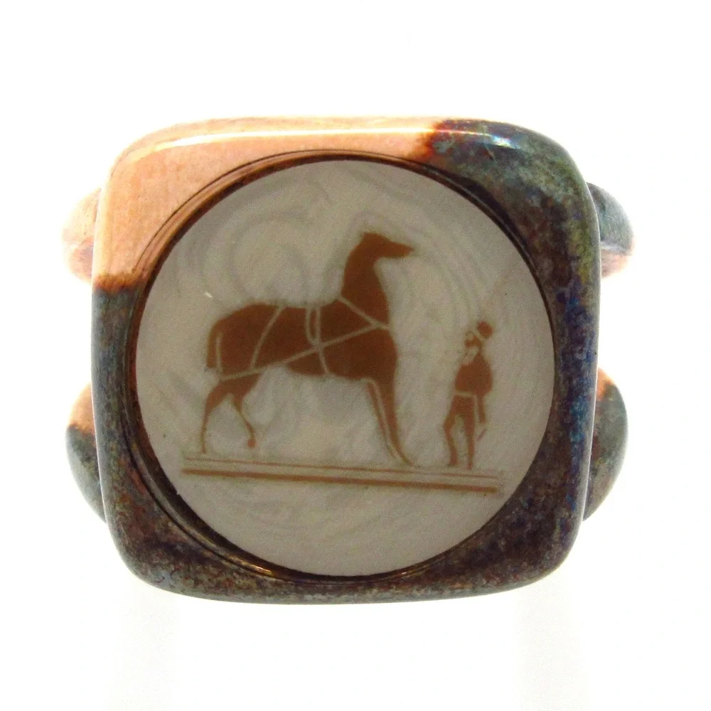 Hermès Corozo Ring Gold Cream Brown Hardware Ivory palm